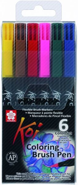 Набір маркерів Koi Coloring Brush Pen, 6кол., Sakura