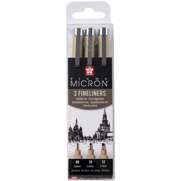 Набір лінерів PIGMA Micron 3 шт, (08-10-12), Чорний, Sakura