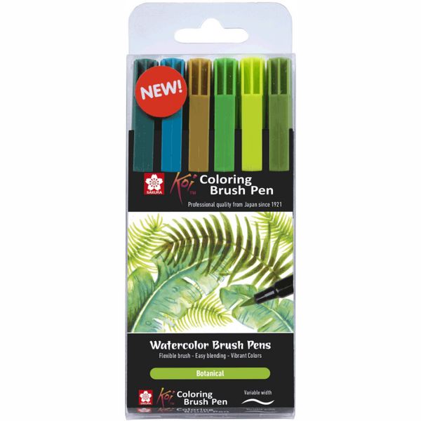 Набір маркерів Koi Coloring Brush Pen, BOTANICAL, 6кол., Sakura