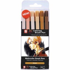 Набір маркерів Koi Coloring Brush Pen,  PORTRAIT, 6кол., Sakura