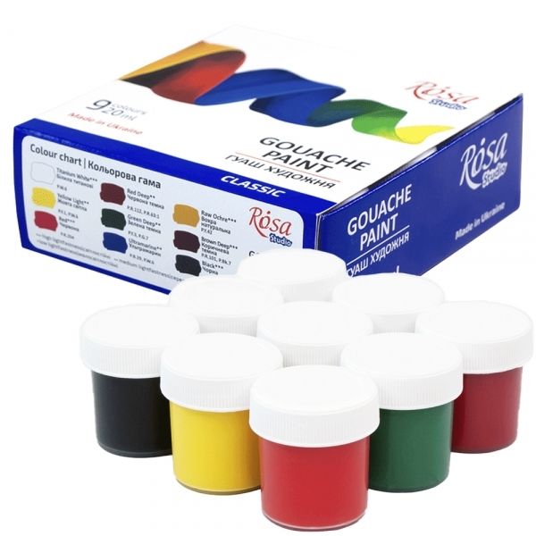 Набор гуашевых красок 9 цв 20 мл, ROSA Studio