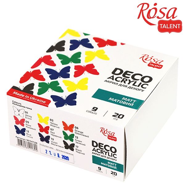 Набор акриловых матовых красок 9 цв 20 мл, ROSA Talent