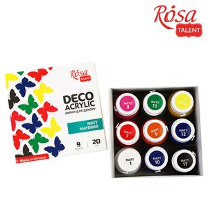 Набор акриловых матовых красок 9 цв 20 мл, ROSA Talent
