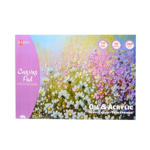 Холст хлопковый А5, 10 листов, 280 гр/м2 148 х 210 мм, в альбоме для эскизов маслянными и акриловыми красками Santi