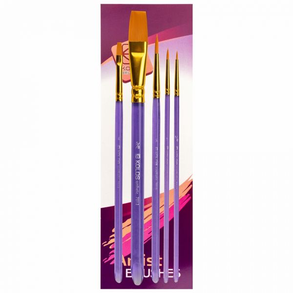 Набір пензлей 7013, синтетика круг/плос. 3/2шт., Kolos