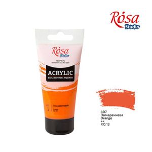 Краска акриловая, Оранжевая, 75 мл, ROSA Studio 407