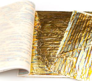 Кольорова поталь оксид, №04 Cиний переливчастий з золотими смужками, 5 аркушів, 14 на 14 см