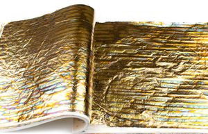 Кольорова поталь оксид, №04 Cиний переливчастий з золотими смужками, 5 аркушів, 14 на 14 см