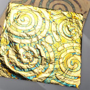 Кольорова поталь оксид, №08 Помаранчеві кола на синьо-золотому фоні, 5 аркушів, 14 на 14 см