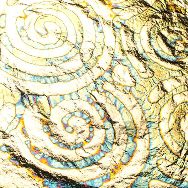 Кольорова поталь оксид, №08 Помаранчеві кола на синьо-золотому фоні, 5 аркушів, 14 на 14 см