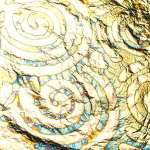 Кольорова поталь оксид, №08 Помаранчеві кола на синьо-золотому фоні, 5 аркушів, 14 на 14 см