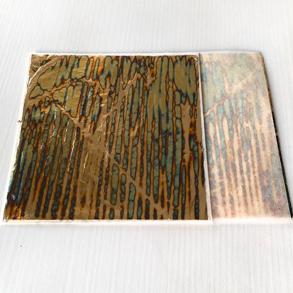 Кольорова поталь оксид, №04 Cиний переливчастий з золотими смужками, 5 аркушів, 14 на 14 см